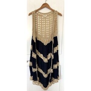 UMGEE Crochet Vest Pheobe Hippie Boho Duster Open Festival - Size L Blue